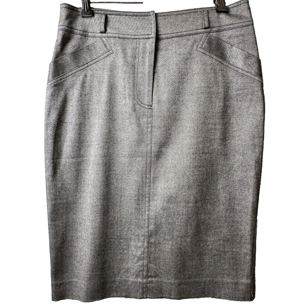 Etcetera Women's Gray Cotton Blend Side Knee Length Career Pencil Skirt Sz 6